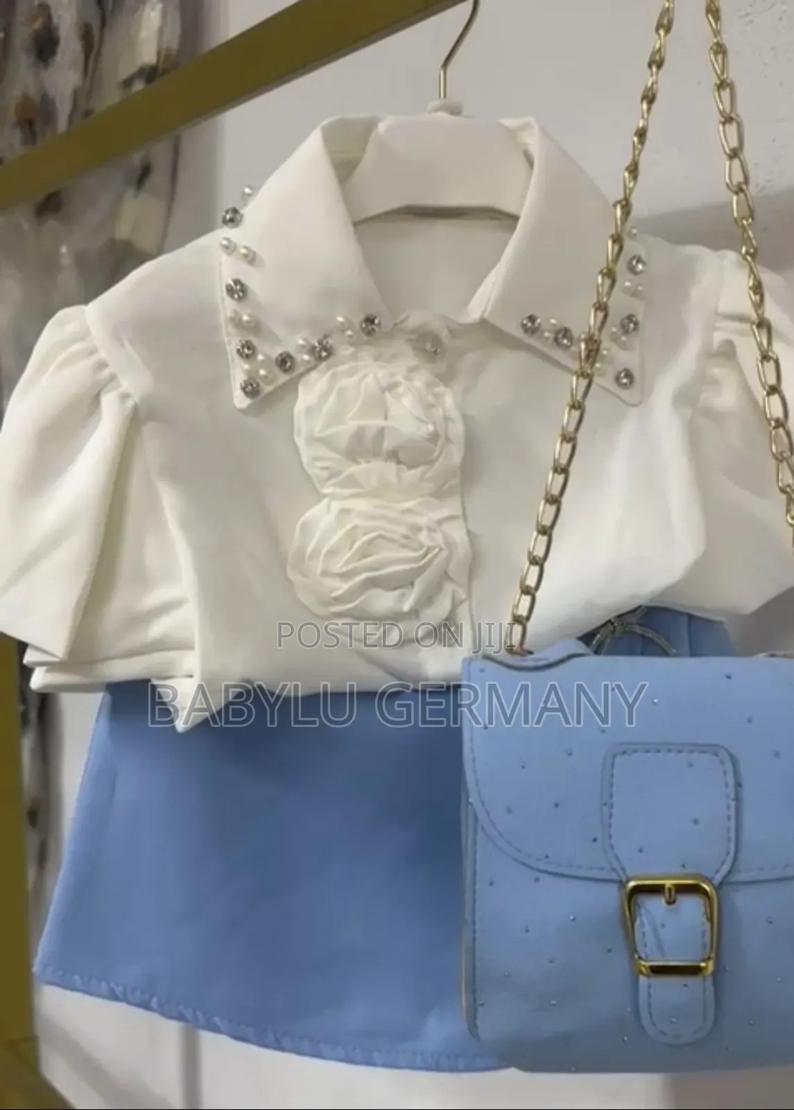 Turkey 3 Piece Blue Skirt, White Top and Bag Set
