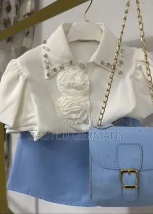 Turkey 3 Piece Blue Skirt, White Top and Bag Set