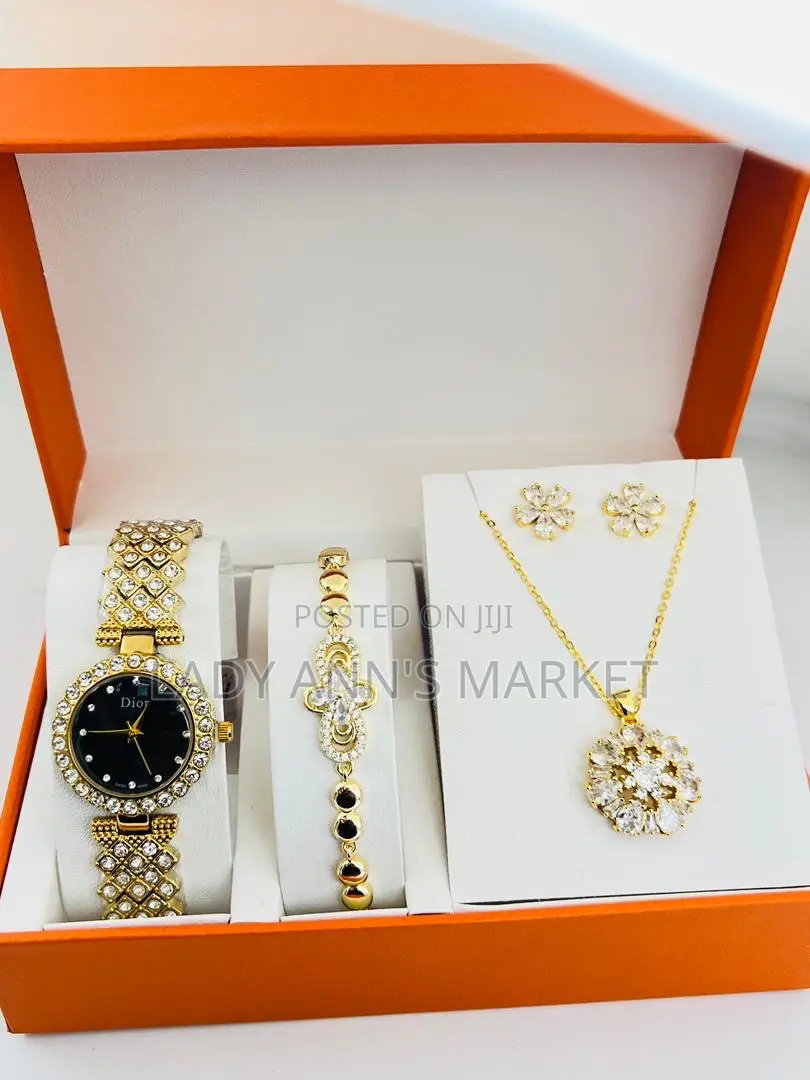 Watch , Bracelet, Earrings and Chain Combo