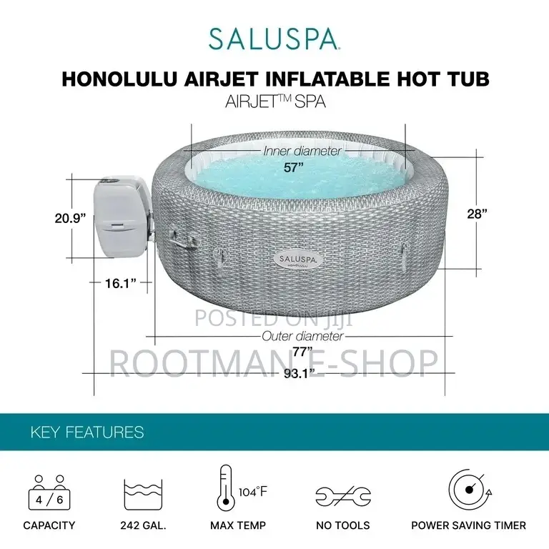 Saluspa Airjet 6 Person Honolulu Inflatable Outdoor Portable Hot Tub