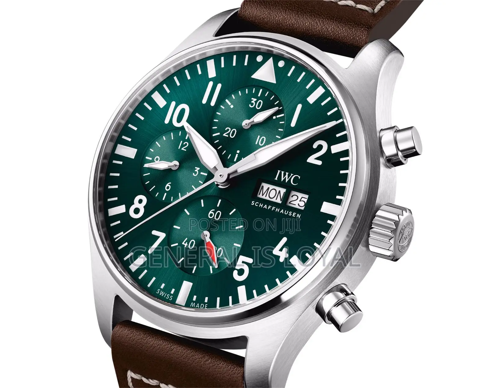 Iwc Pilot's Watch Chronograph Green Dial Coffee Leather Strap