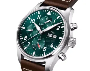 Iwc Pilot's Watch Chronograph Green Dial Coffee Leather Strap