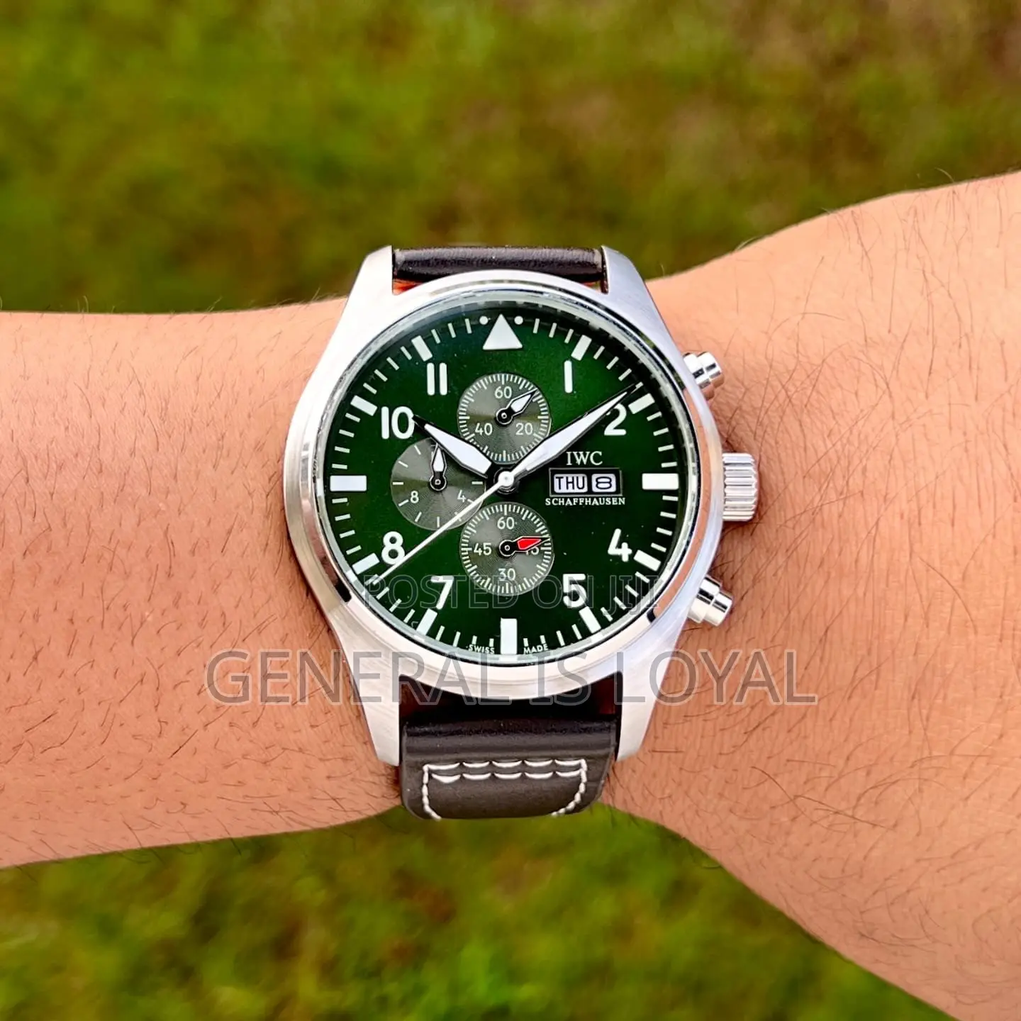 Iwc Pilot's Watch Chronograph Green Dial Coffee Leather Strap