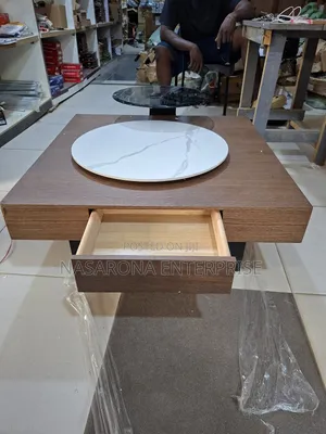 Center Table X Coffee Table With Spinning Marble Top and Glass 90x90cm