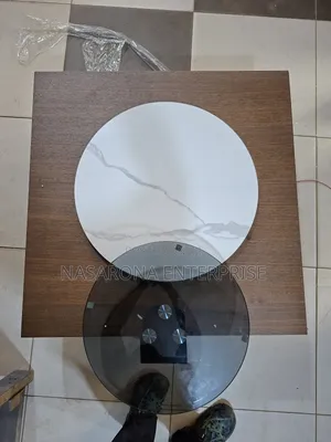 Center Table X Coffee Table With Spinning Marble Top and Glass 90x90cm