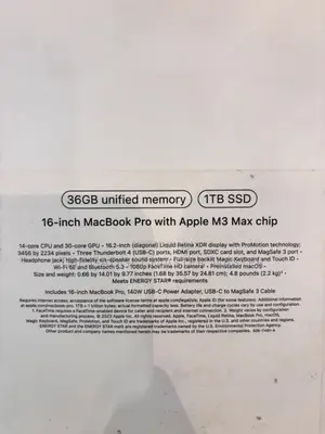 New Apple MacBook Pro 2024 M3 Max 16-Inch 36GB Apple M3 Max SSD 1T