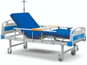 Hospital Bed 1 Crank With Mattress, Drip Stand and Overhead Table