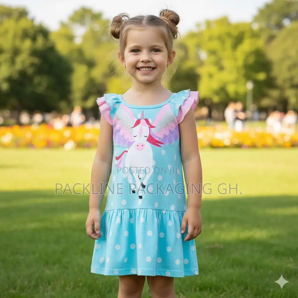 Girls Dress Children Causal Wear Blue Dress With Unicorn