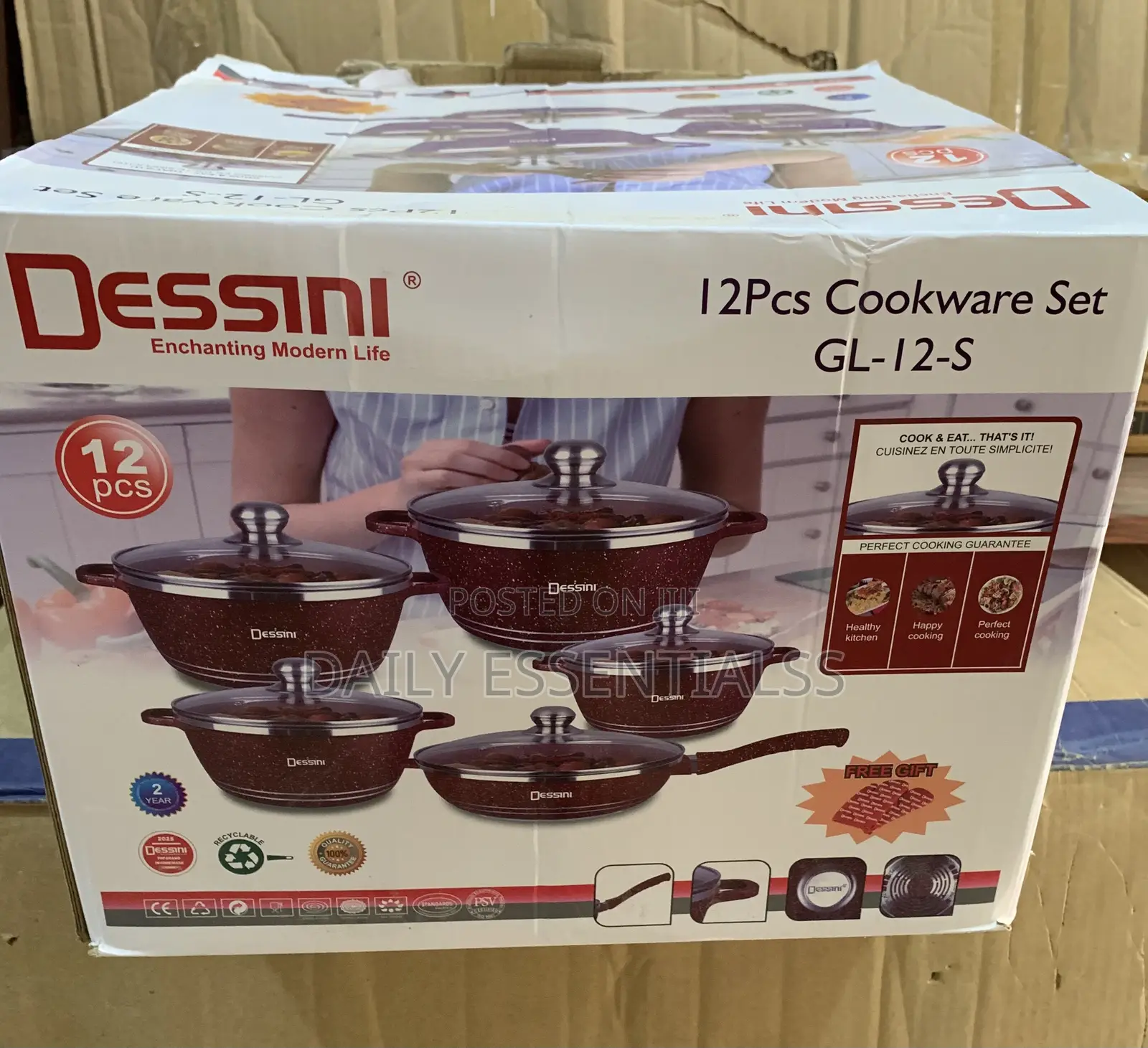 Original Dessini 12 Pieces Cooking Pots Set (Non-Stick)
