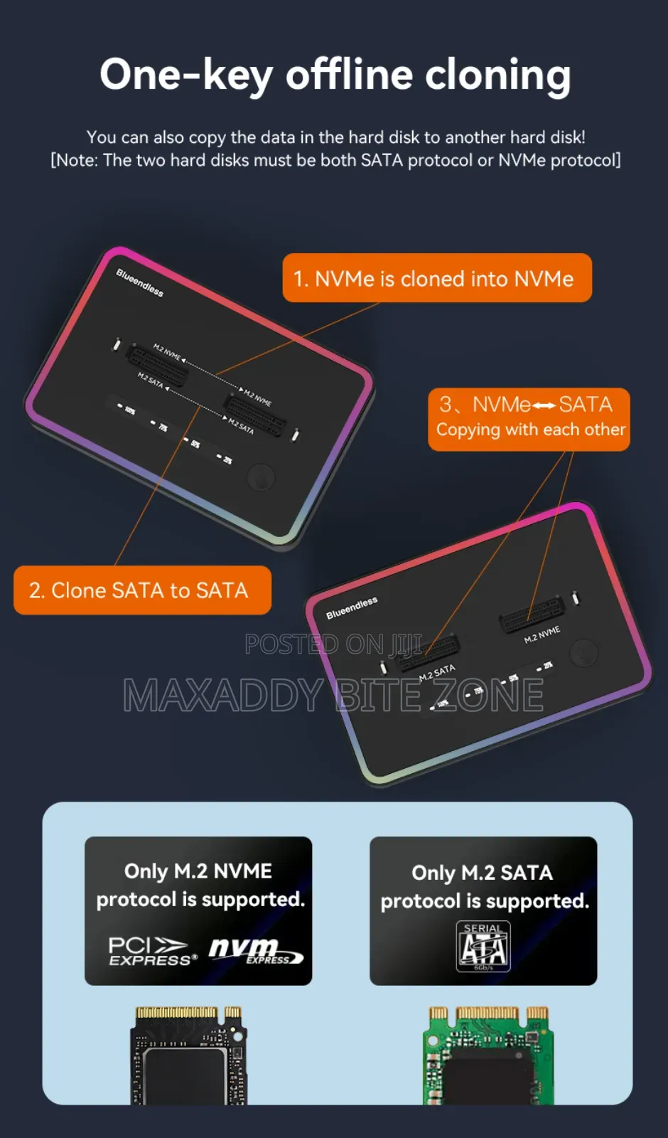 Blueendless Offline Clone Dual Protocol M.2 Ssd Case Ssd