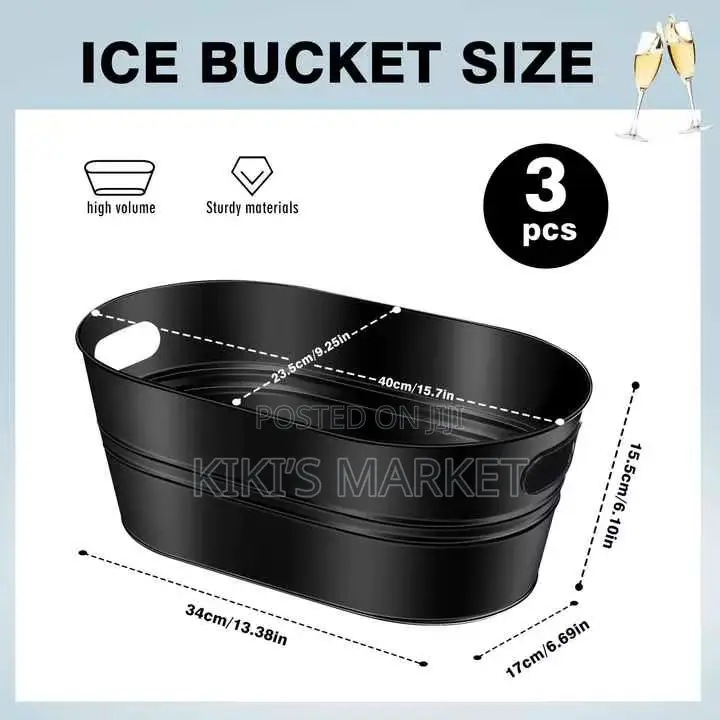 Galvanized Metal Ice Bucket Multifunctional Black/Silver