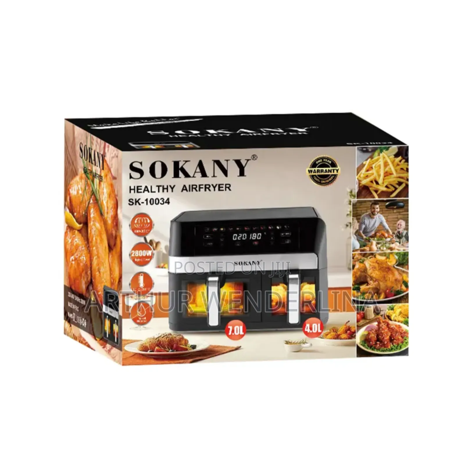 Sokany Double Electric Air Fryer With Touch Screen 2 Baskets, 2800w