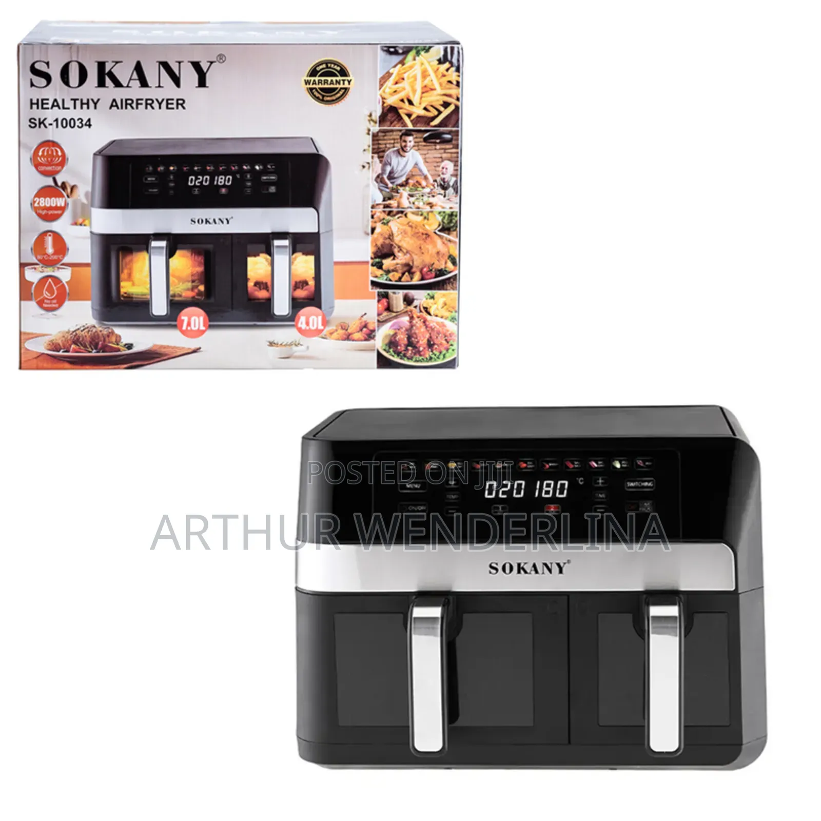 Sokany Double Electric Air Fryer With Touch Screen 2 Baskets, 2800w