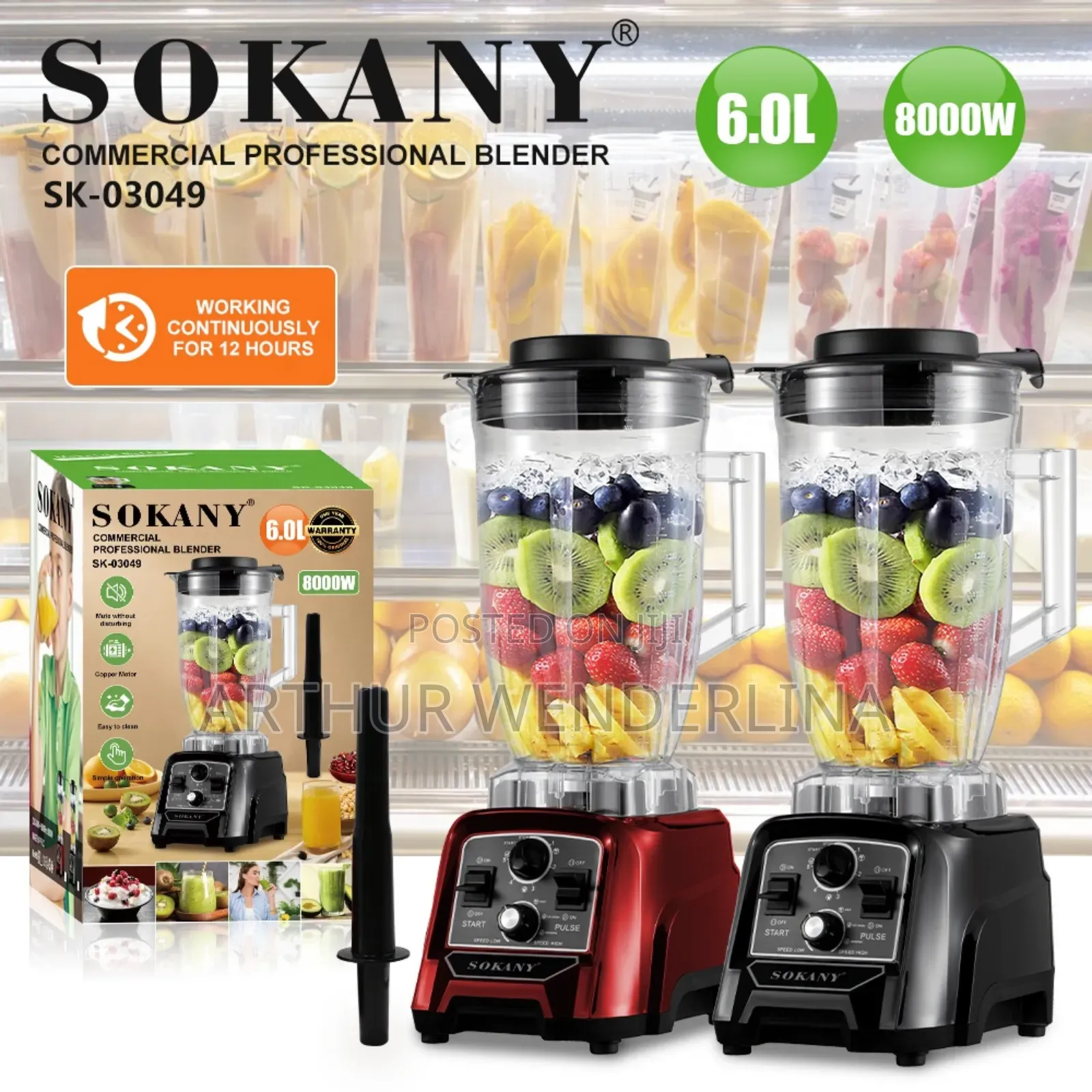 6liters Sokany Stainless Steel Electric Commercial Blender.8000watt