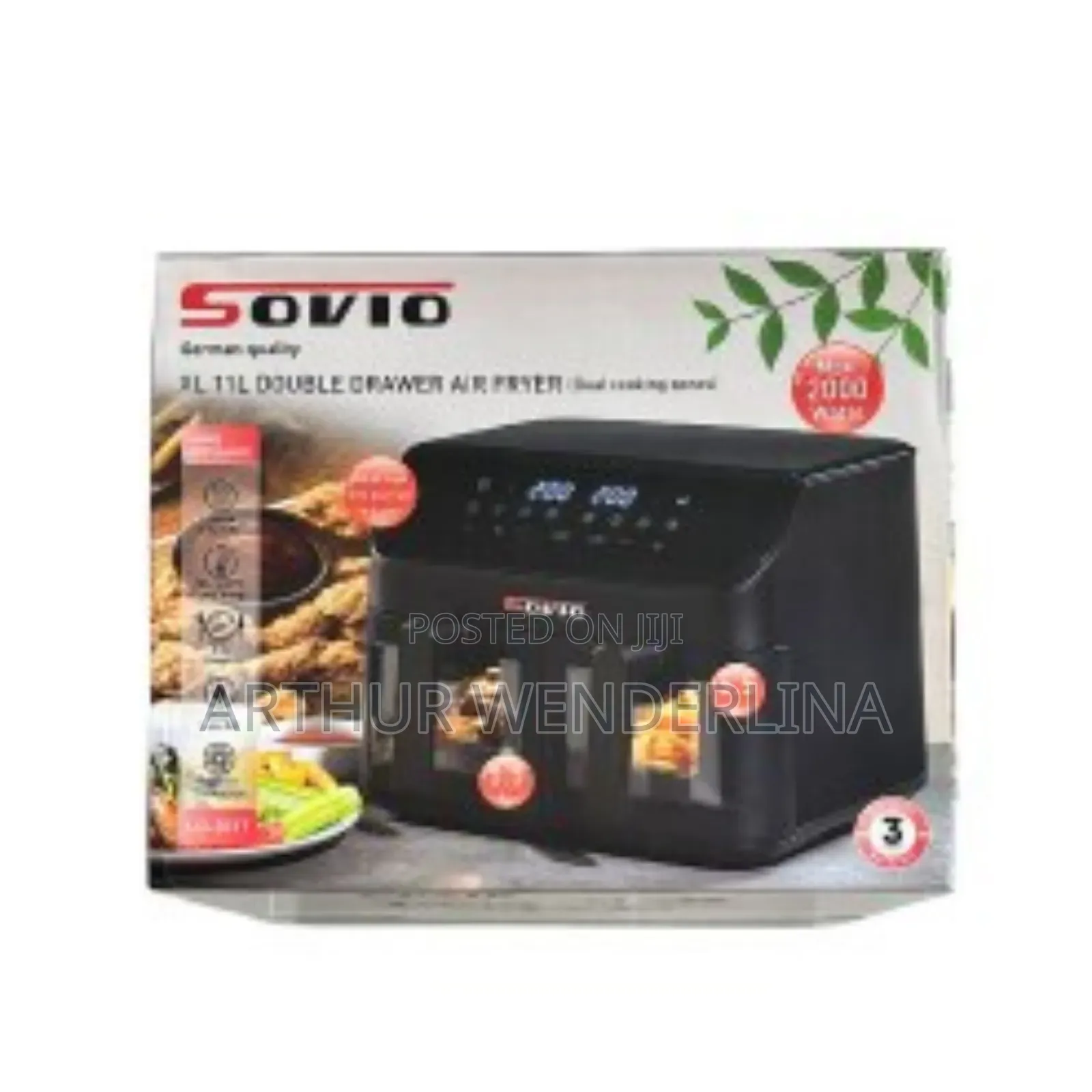 Sovio – Air Fryer Xxl, 11 Liters With 2 Drawers. 2000w