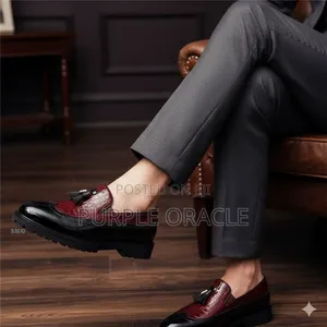 Men's Two-Tone Patent Leather Brogue Loafers With Tassels.