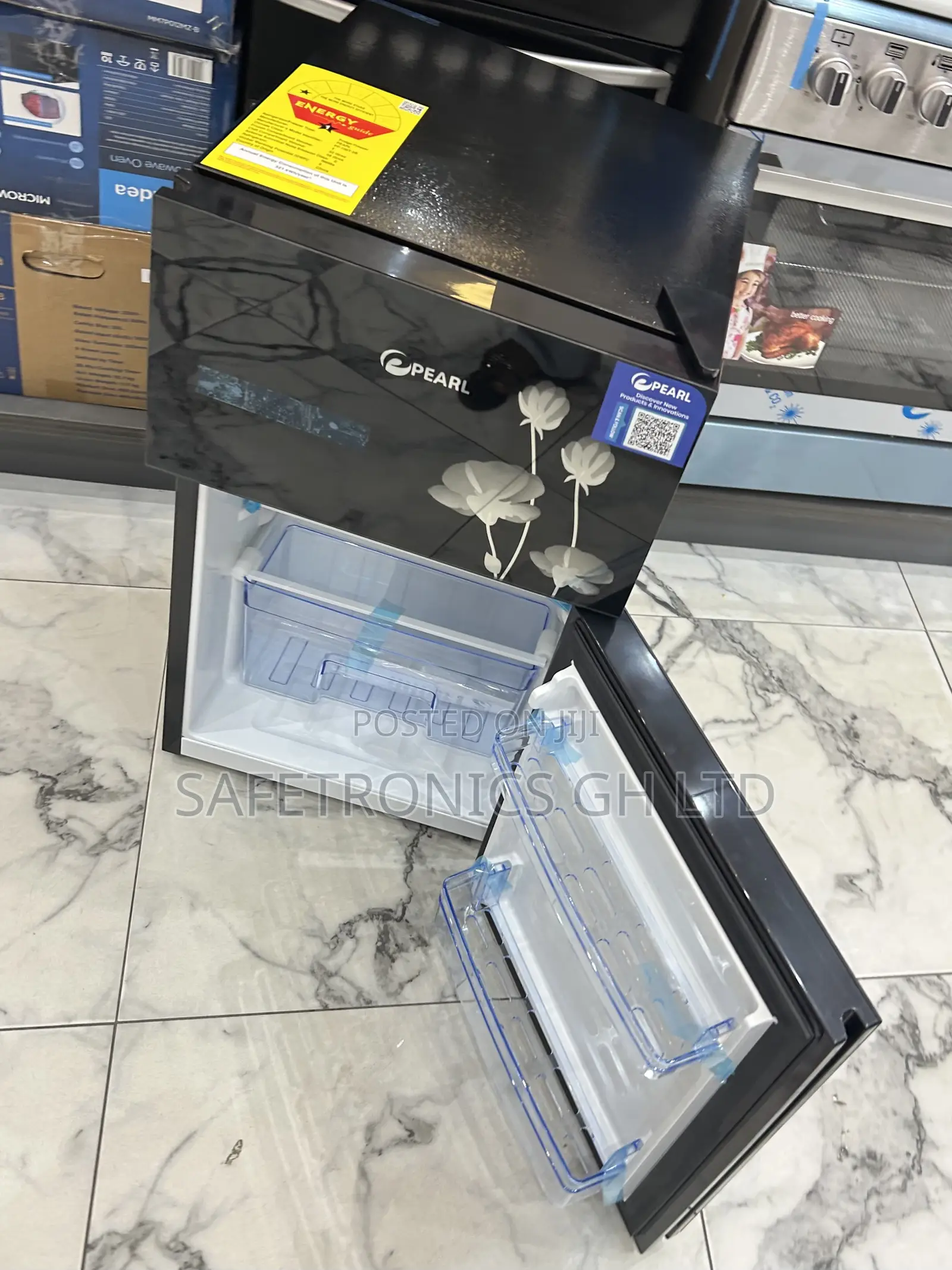 Brand New Black Glass 90l Top Mount Pearl Doubledoor Fridge