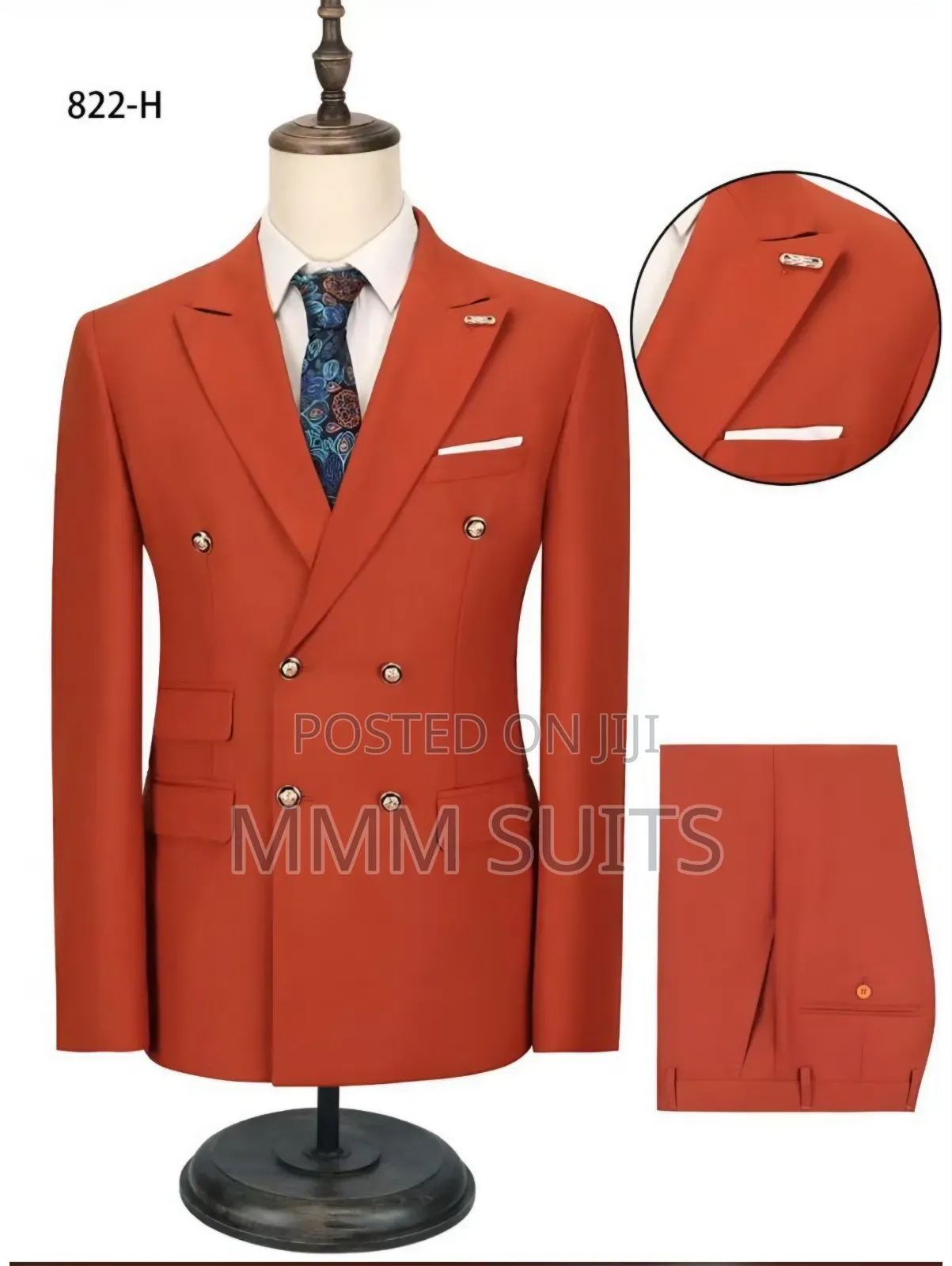 Double-Breasted 2-Piece Men Suit From Turkey in Orange