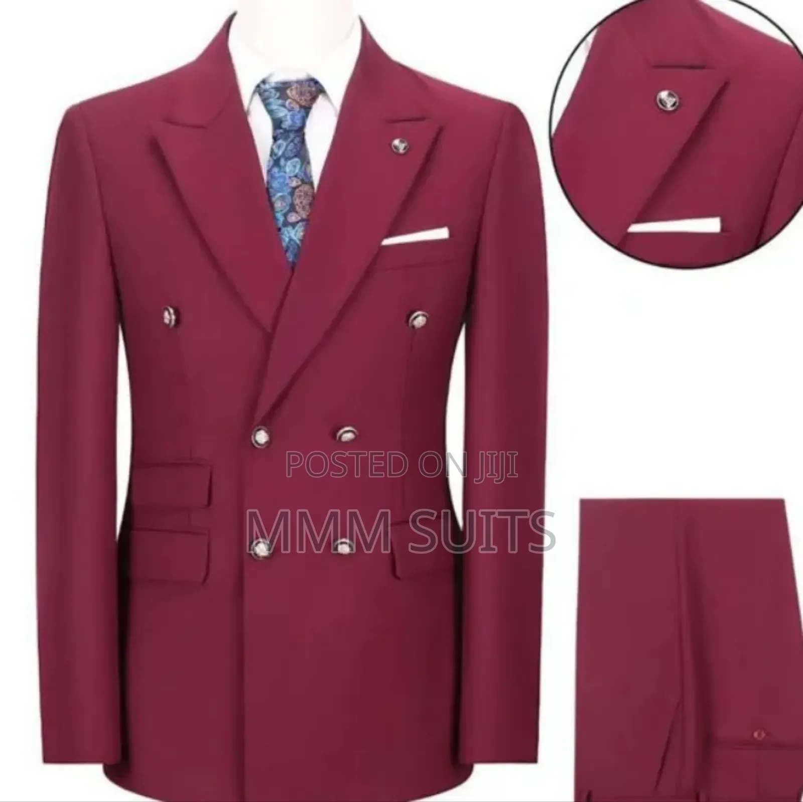 Quality 2-Piece Double-Breasted Men's Suit From Turkey in Burgundy
