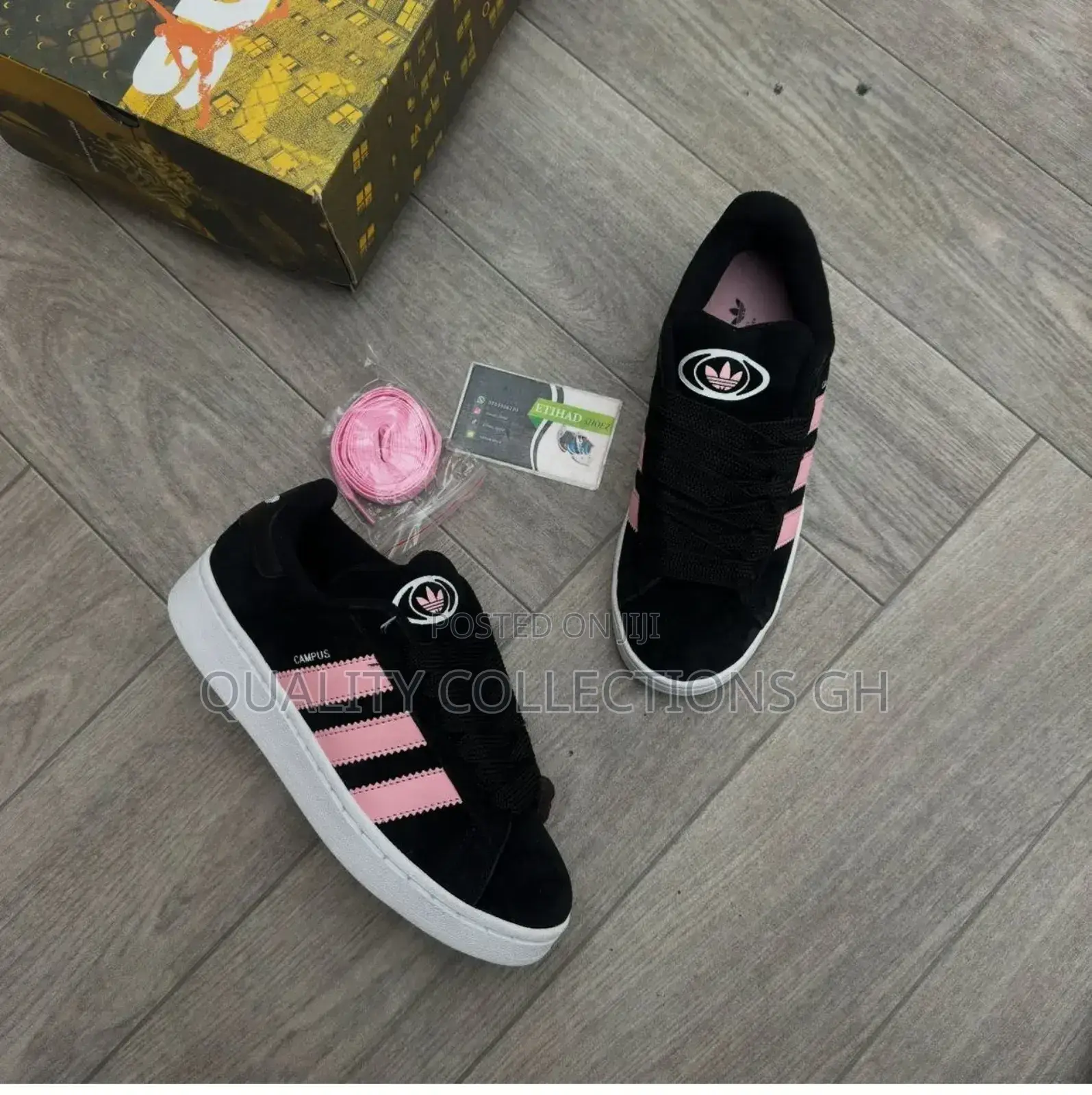 Adidas Campus Black White and Pink