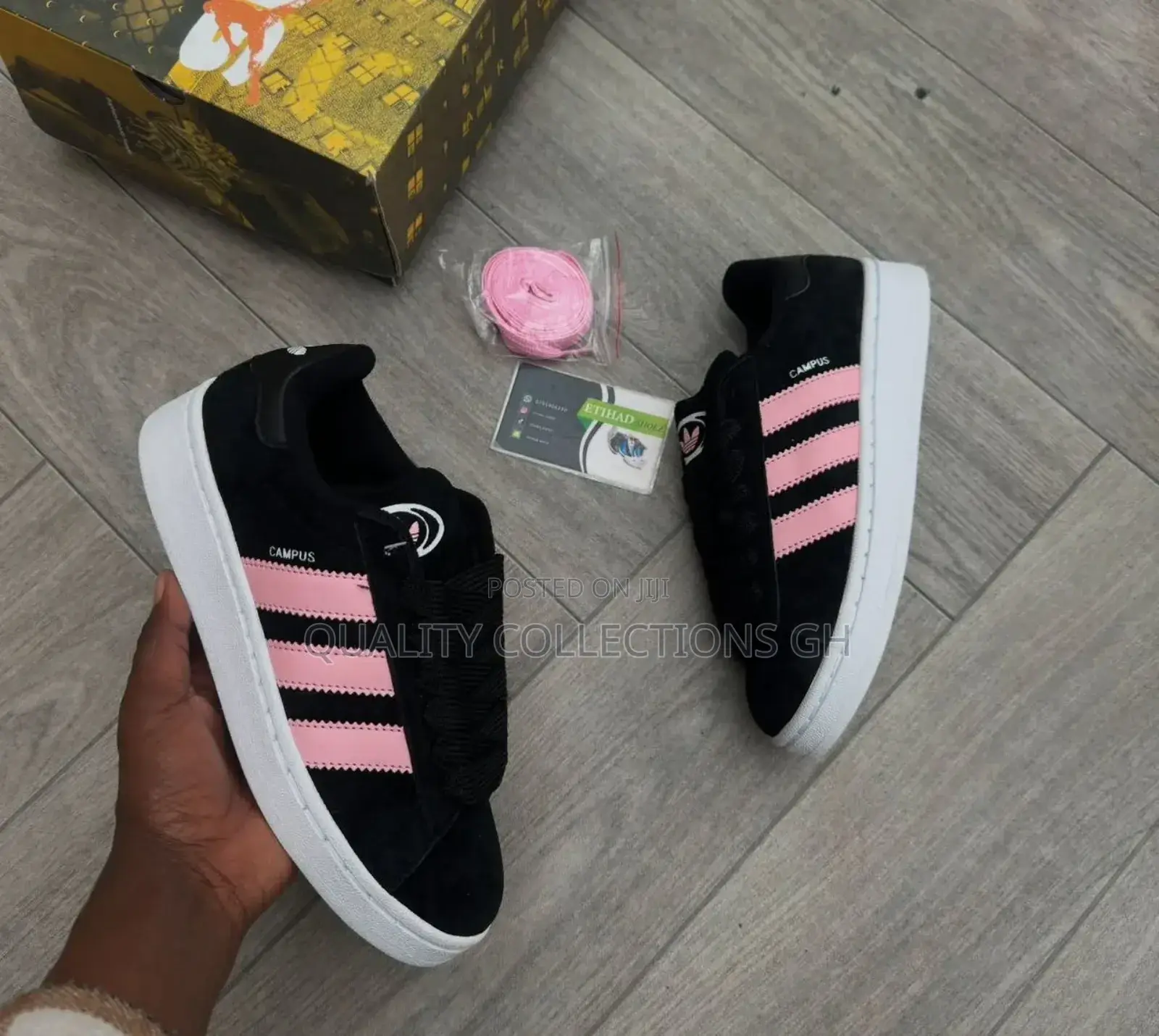 Adidas Campus Black White and Pink