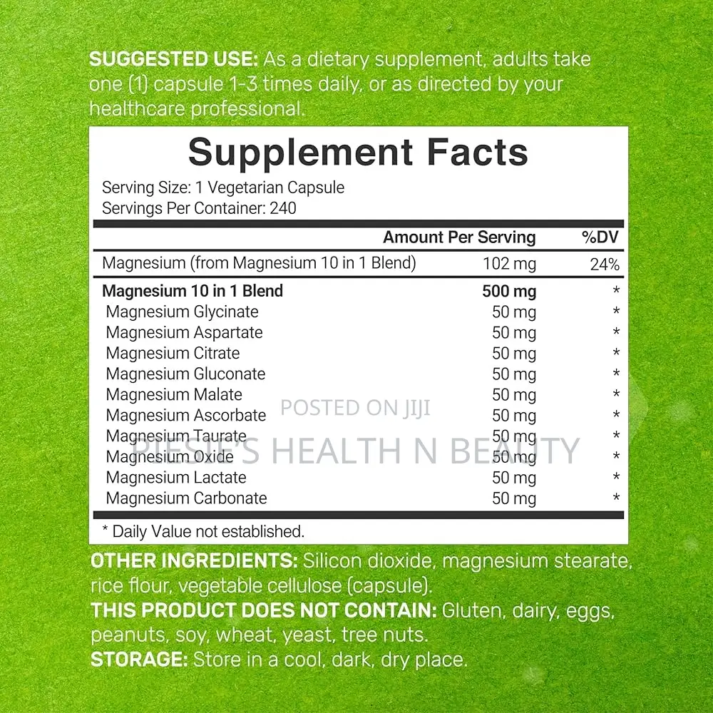 Deal Supplements Magnesium Complex 500mg,– 10-in-1, 240 Capsules