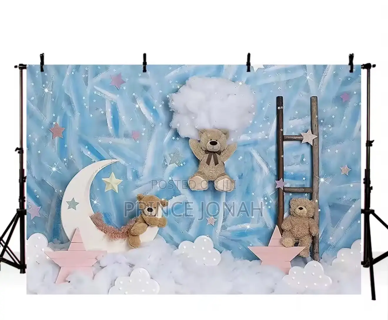 Mehofond Photography Background Dreamy Blue Star Moon Toy Bear