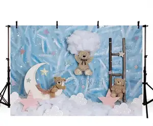 Mehofond Photography Background Dreamy Blue Star Moon Toy Bear
