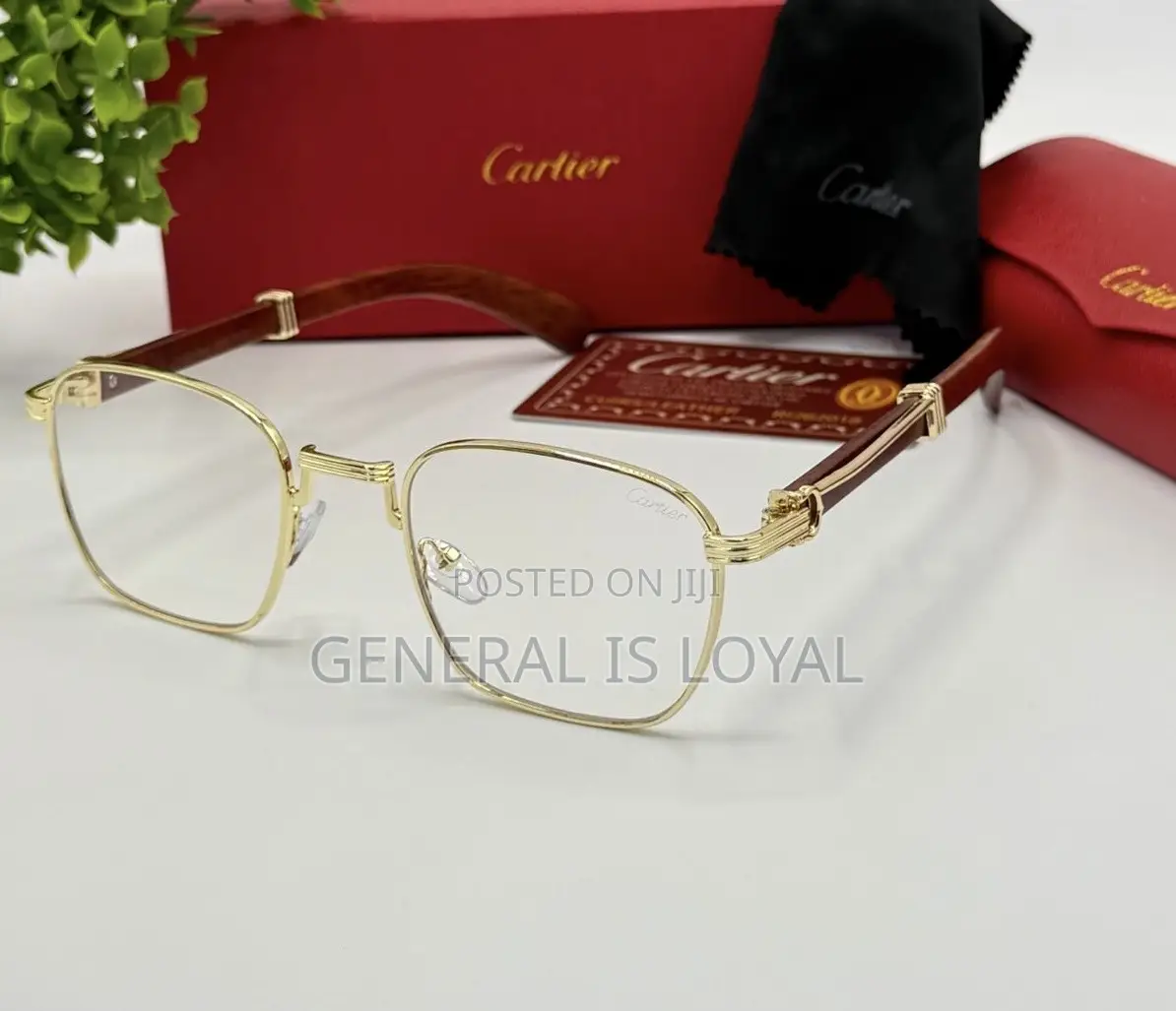 Cartier Gold-tone Square Optical Glasses With Clip On Glasss