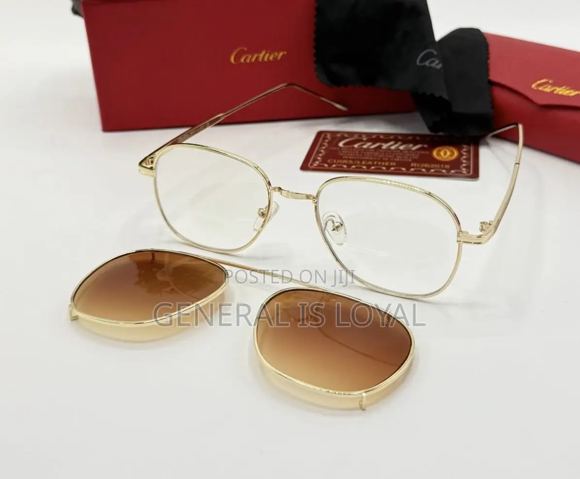 Cartier Gold-tone Square Optical Glasses With Clip On Glasss