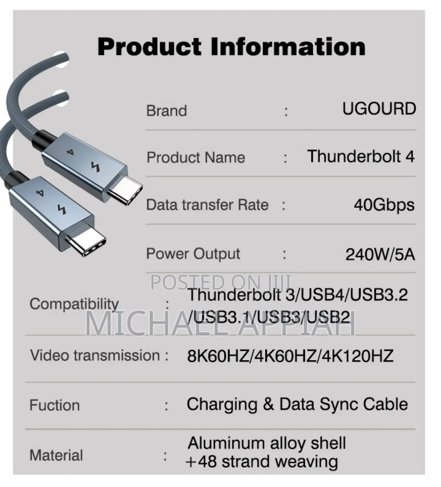 Uguord Thunderbolt 4 Cable