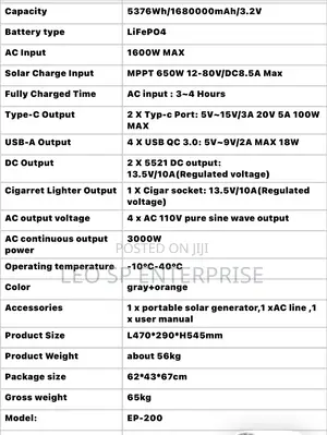 5000w With 5376wh Batteries, Comes With 800w Panel