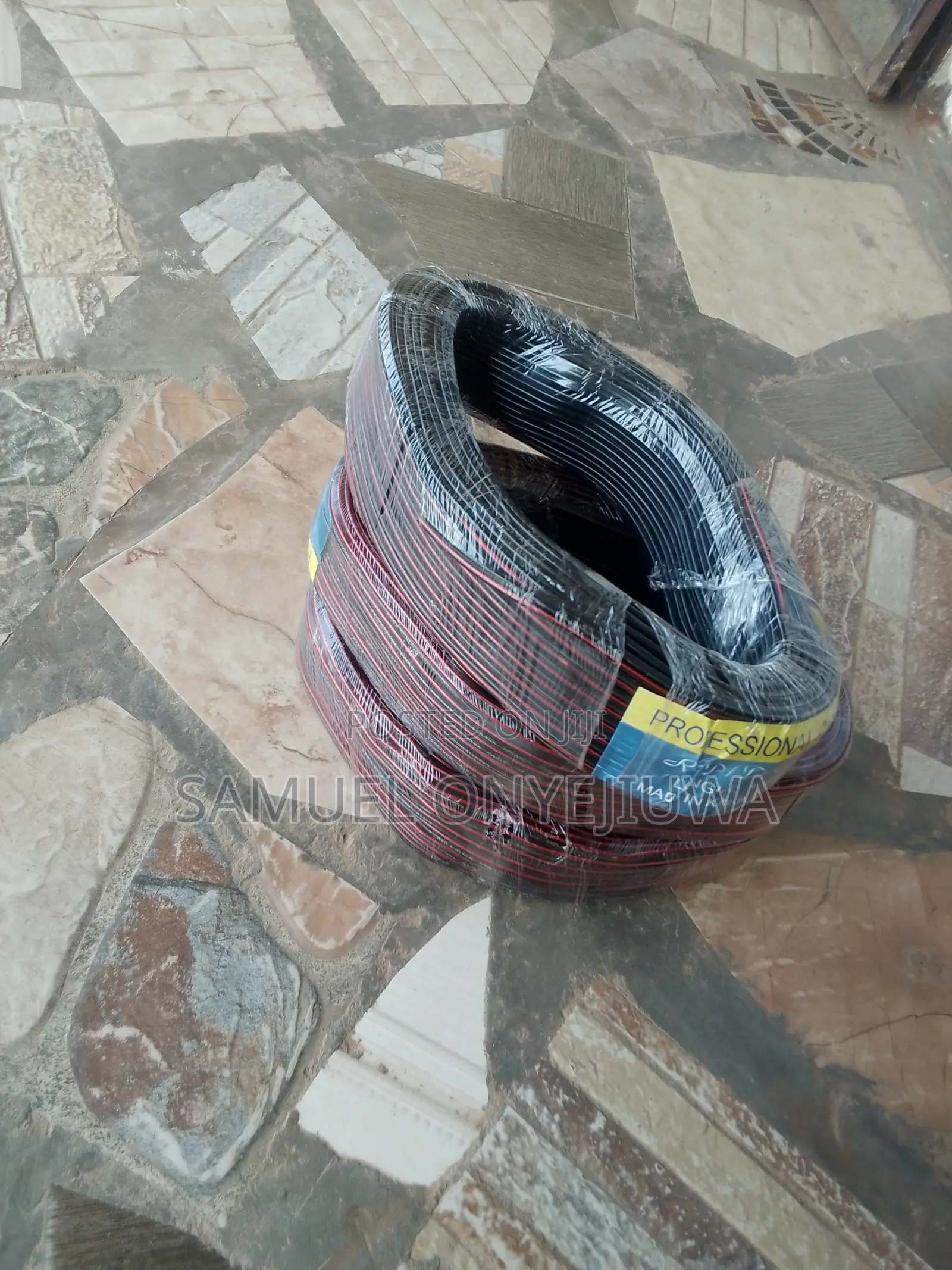 Transparent Red and Black Speaker Cable