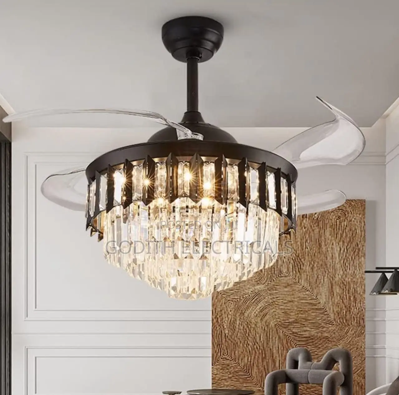Black Chanderlier Fan With Light N Bluetooth Speaker