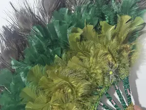 Ombré Emerald/Olive Green Peacock Tips Bridal Fan With Adinkra Symbols