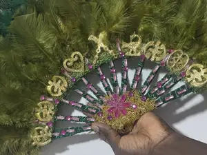 Ombré Emerald/Olive Green Peacock Tips Bridal Fan With Adinkra Symbols