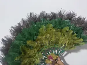 Ombré Emerald/Olive Green Peacock Tips Bridal Fan With Adinkra Symbols