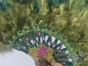 Ombré Emerald/Olive Green Peacock Tips Bridal Fan With Adinkra Symbols