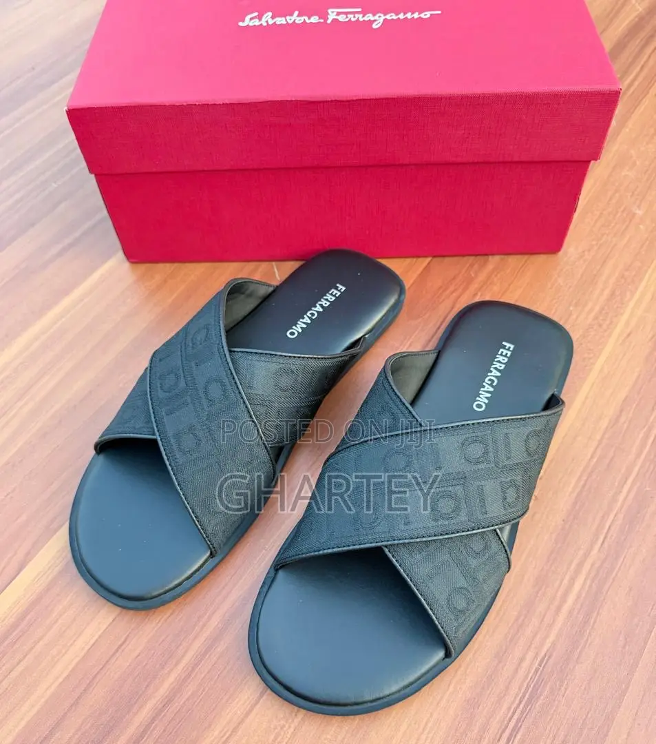 Luxury Ferragamo Cross-Strap Designer Slides
