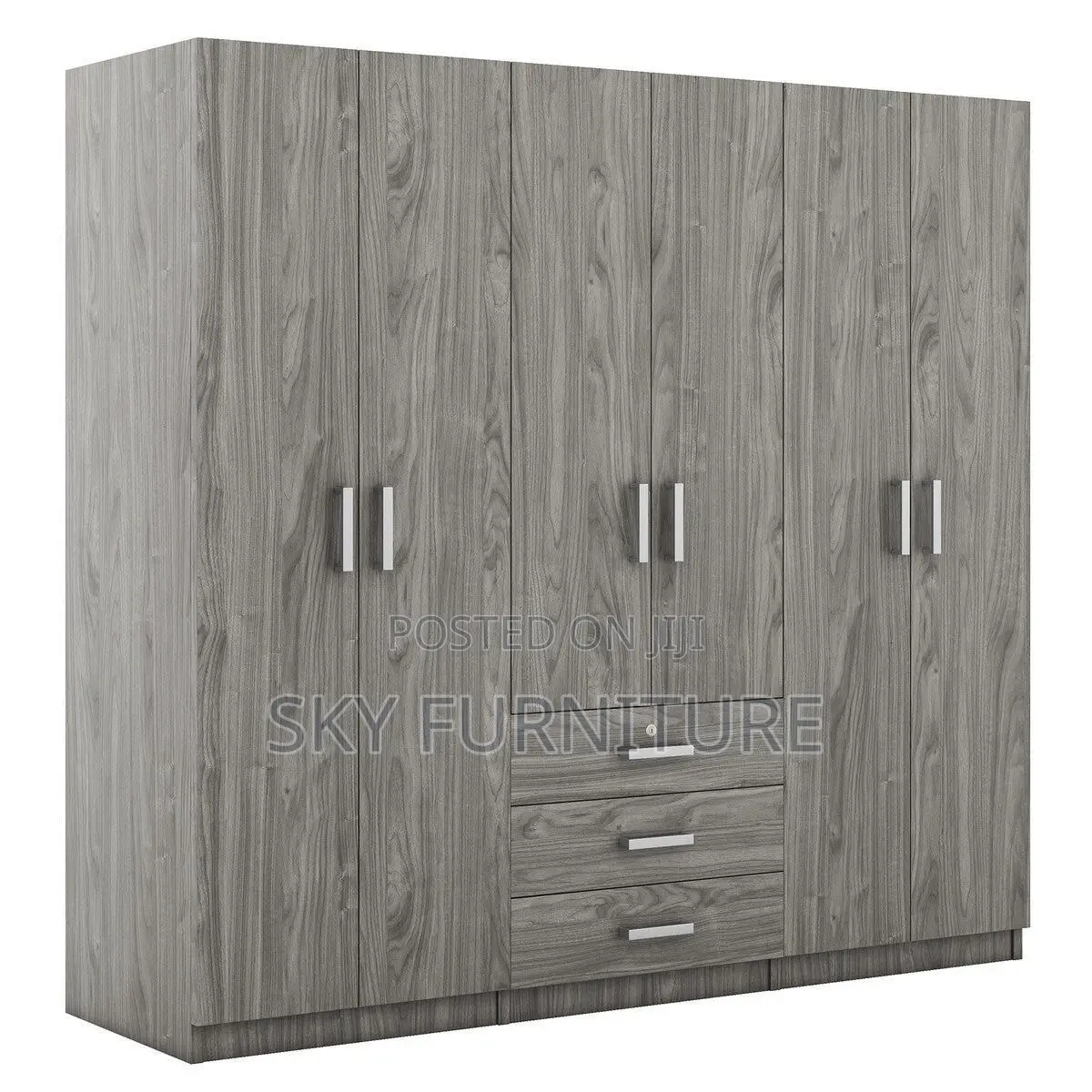 Modern 6-Doors Bedroom Wardrobe With 3 Drawers, Shelves