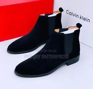 Calvin Klein Mens Leather Suede Elastic Slip