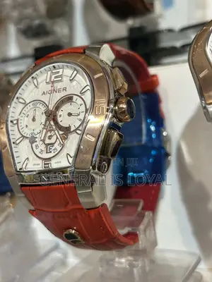 Aigner Palermo Chronograp Watch With A Silver Dial,Rose Gold Red Strap