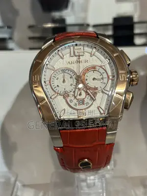 Aigner Palermo Chronograp Watch With A Silver Dial,Rose Gold Red Strap