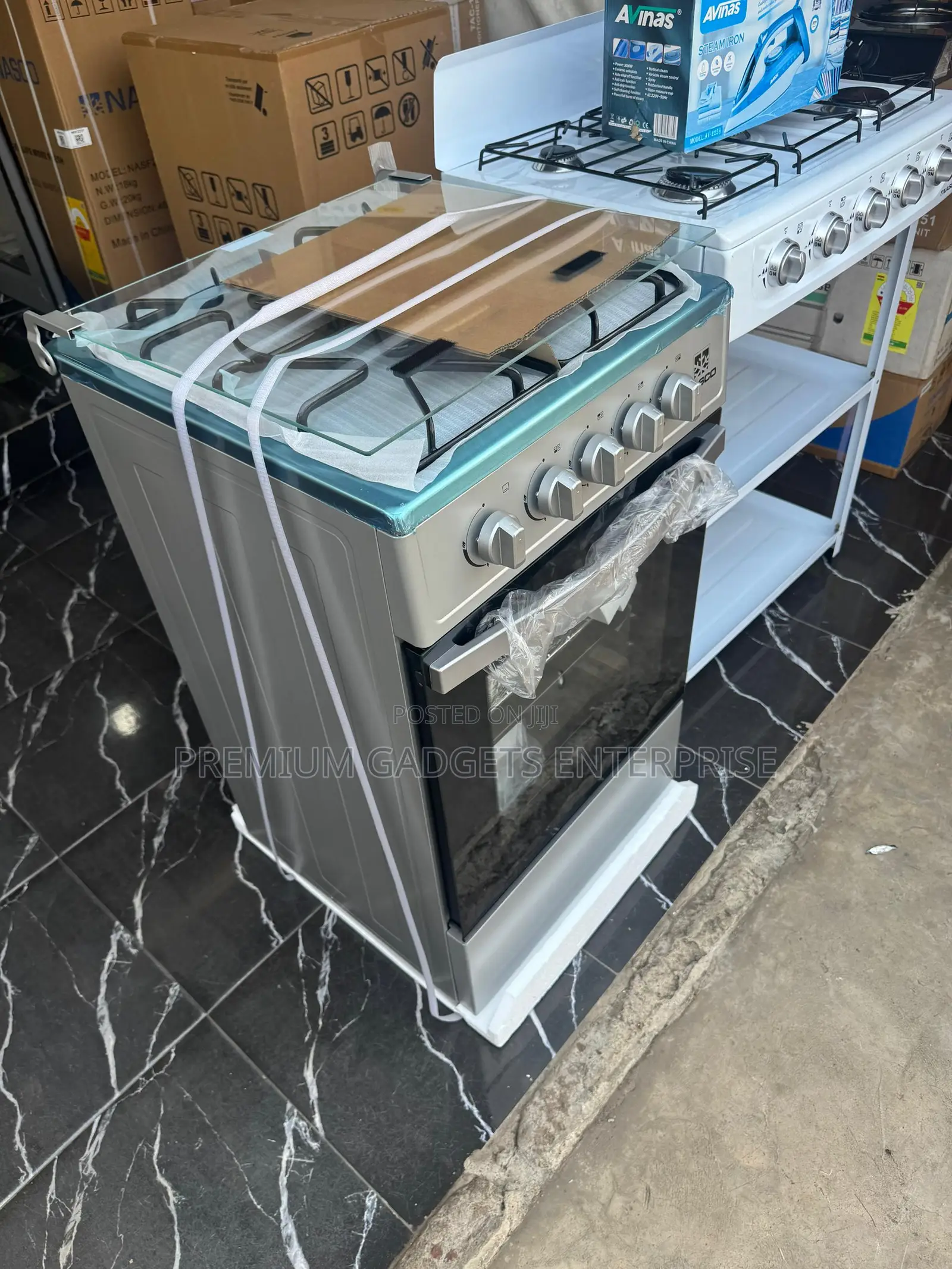 Nasco Gas Cooker, 50x50cm, 4 Burners, Oven, Silver