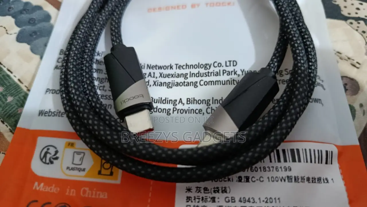 Toocki 100w Cable Type C to Type C Fast Charging Qc4.0 Smart Power-Off