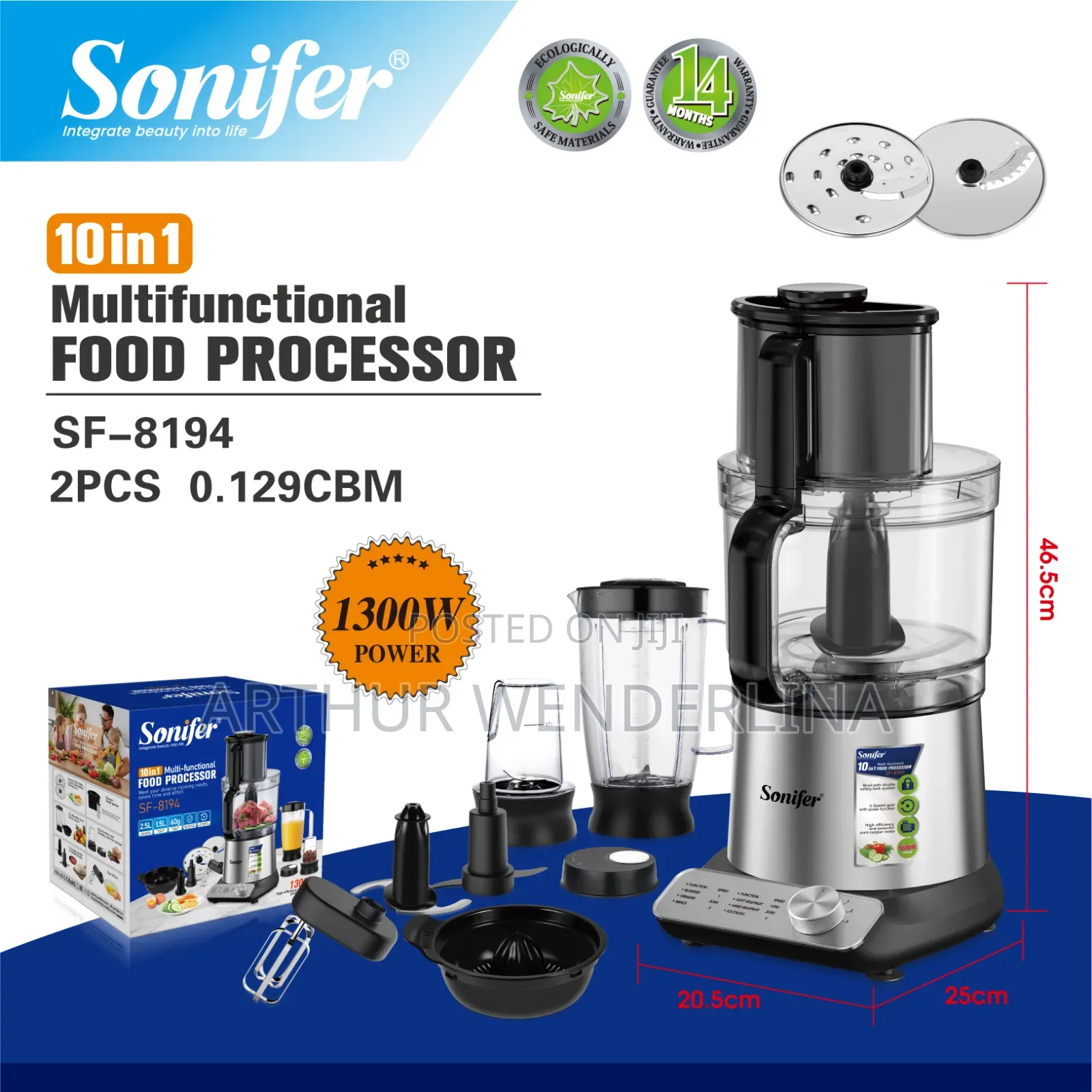 Sonifer 1300w 10-in-1 Food Processor