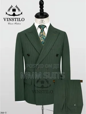 Latest Double-Breasted Men's Suit for Graduation Army Green Stripes