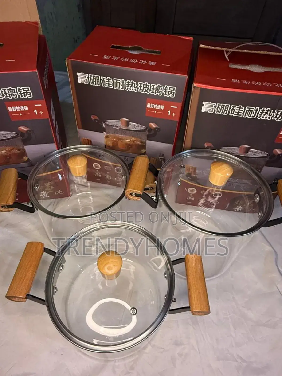 3 Set Glass Cooking Pot 3.5l-4.5l-5.5l