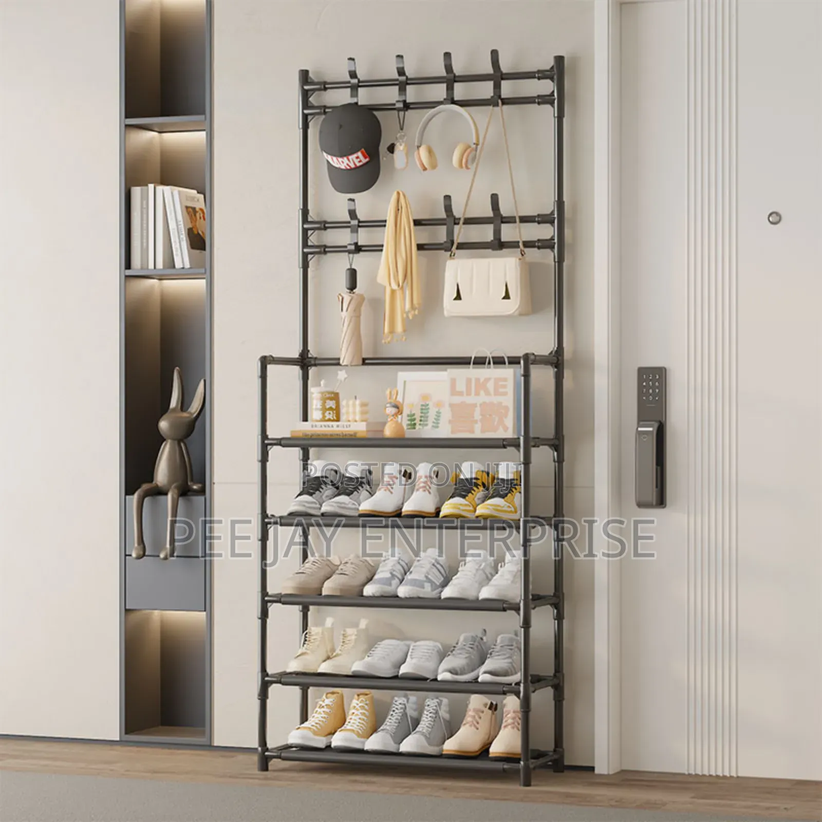 5-Tier Freestanding Metal Clothes and Shoe Rack