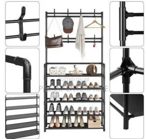 5-Tier Freestanding Metal Clothes and Shoe Rack